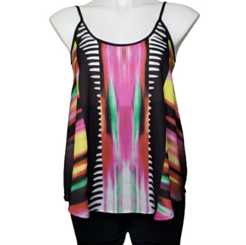 Apt. 9 (Size M) Spaghetti Strap Multi Colored Mixed Media Abstract Print Top
